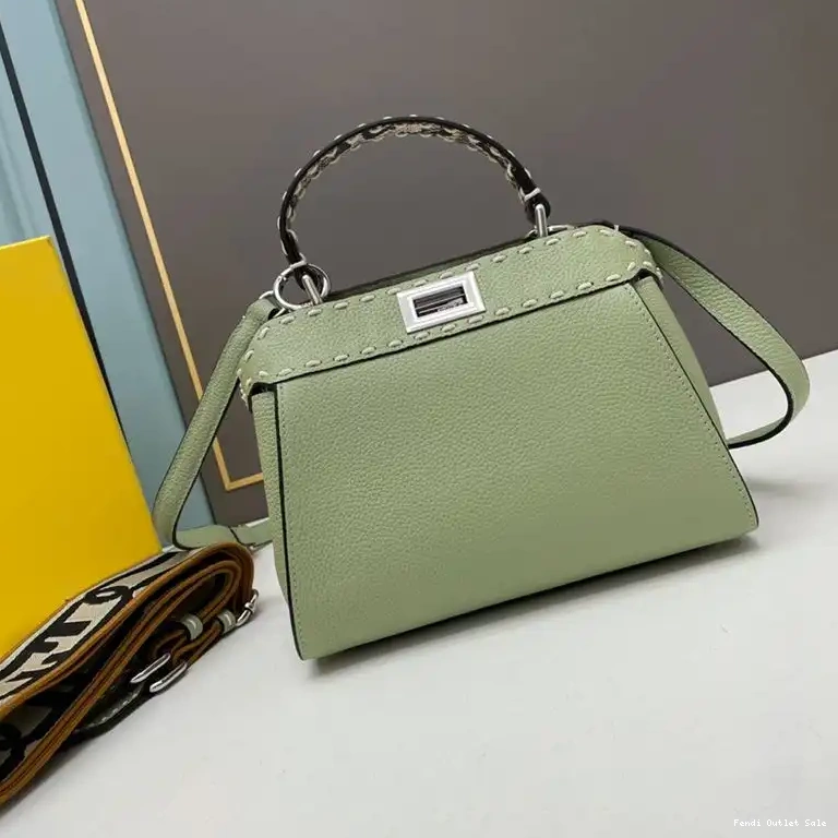 Affordable Iconic Mini Leather Fendi Green Stitching Calf In Bag Peekaboo 0602